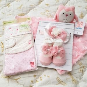 NWT BABY Girl bundle blanket shoes bibs pink Newborn